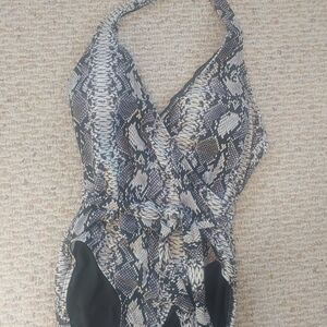 Stylish Snakeskin Halter Swimsuit